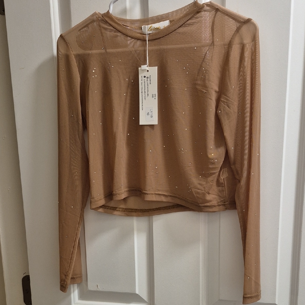 Sheer Tan Long Sleeve Top Womens 10